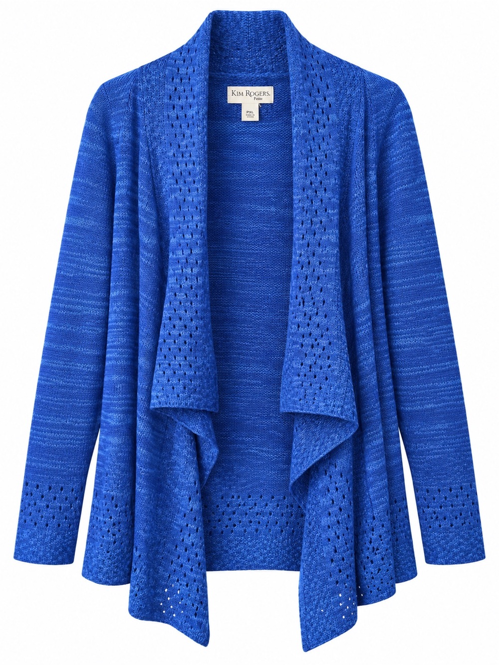 Kim Rogers Royal Blue Waterfall Open Front Pointelle Cardigan - Size PXL